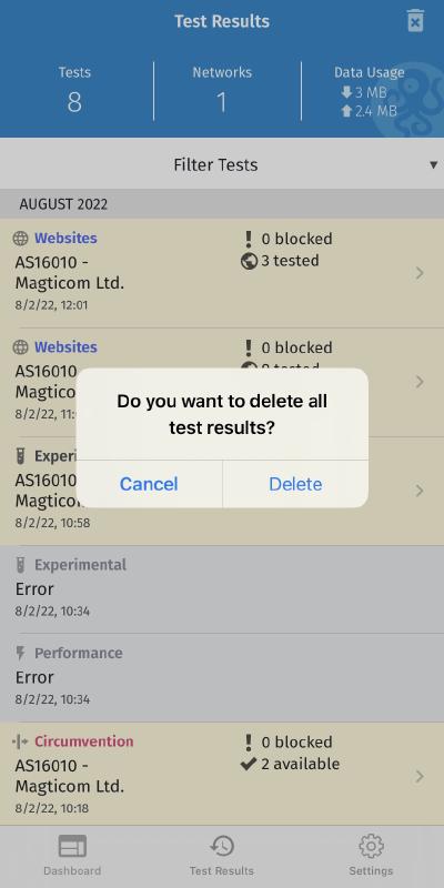Delete all tests