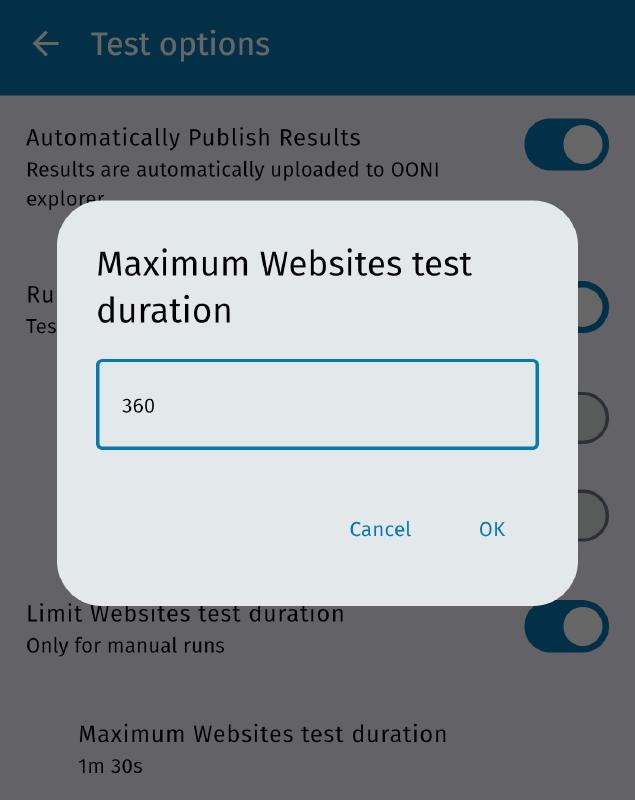 Test duration custom seconds
